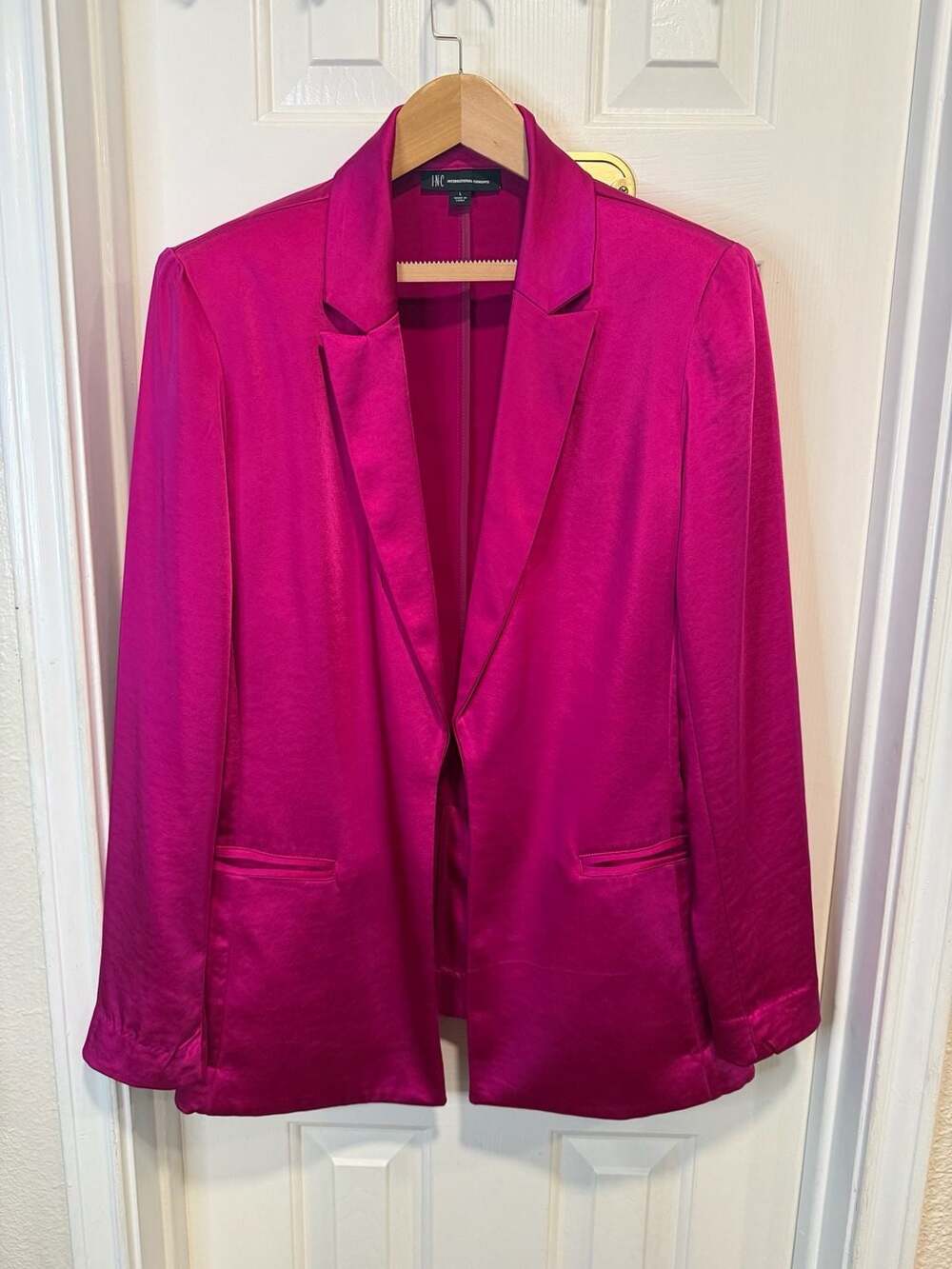 INC International Concepts Blazer Women L Hot Pink Fuchsia Satin Open Front